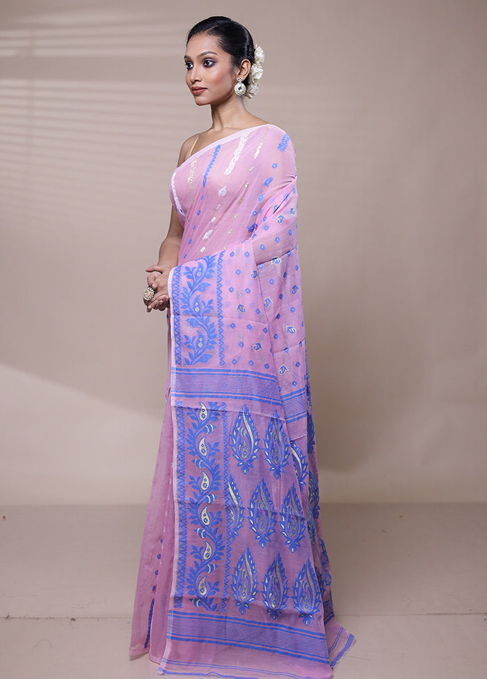 Pink Tant Jamdani Saree Without Blouse Piece