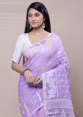 Purple Tant Jamdani Saree Without Blouse Piece