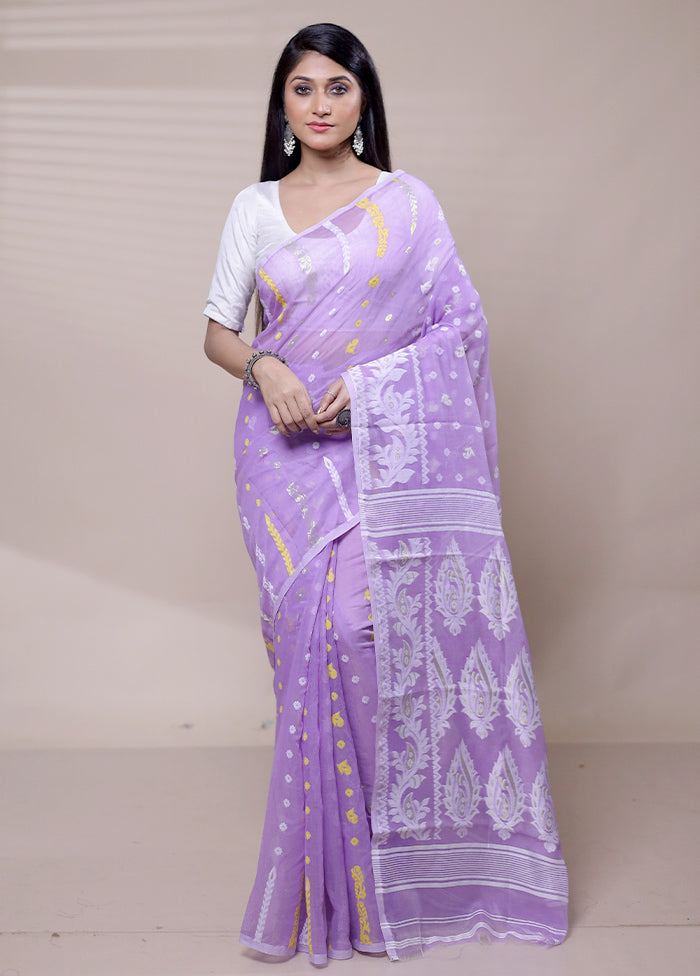 Purple Tant Jamdani Saree Without Blouse Piece