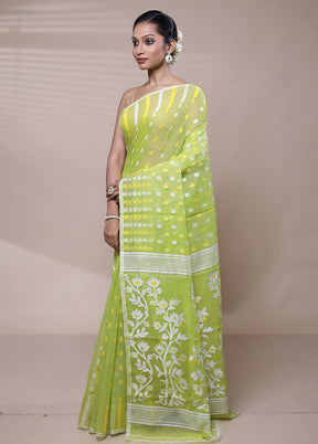 Green Tant Jamdani Saree Without Blouse Piece