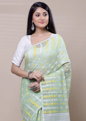 Green Tant Jamdani Saree Without Blouse Piece