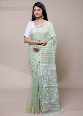 Green Tant Jamdani Saree Without Blouse Piece