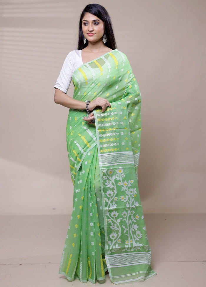 Green Tant Jamdani Saree Without Blouse Piece