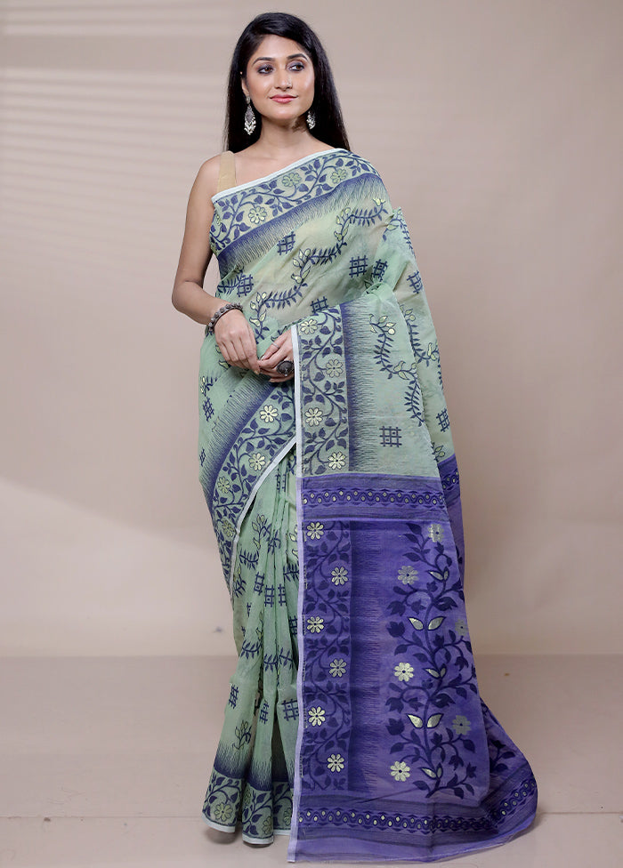 Green Tant Jamdani Saree Without Blouse Piece