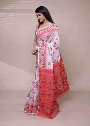 White Tant Jamdani Saree Without Blouse Piece