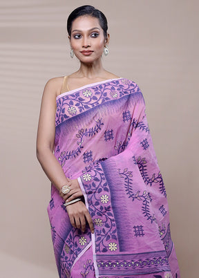 Pink Tant Jamdani Saree Without Blouse Piece