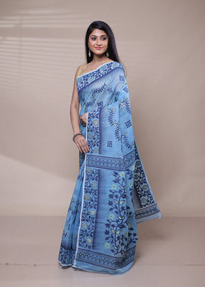 Blue Tant Jamdani Saree Without Blouse Piece