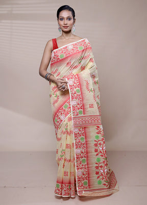 Cream Tant Jamdani Saree Without Blouse Piece