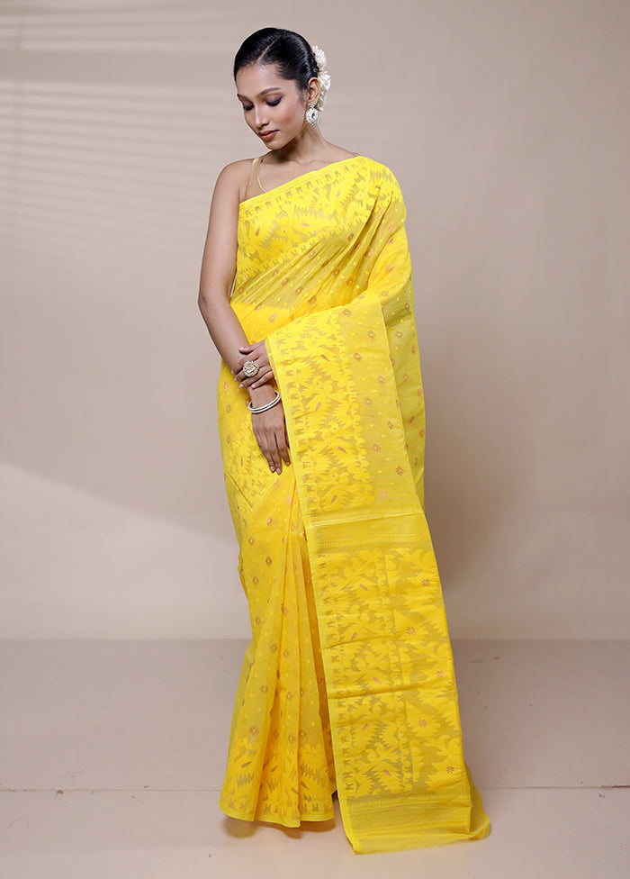 Yellow Tant Jamdani Saree Without Blouse Piece