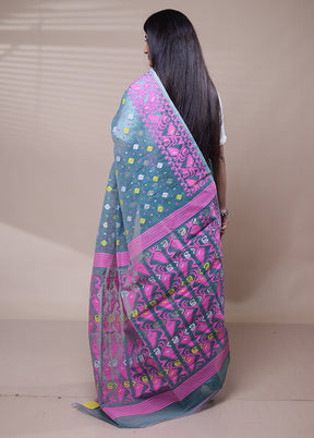 Blue Tant Jamdani Saree Without Blouse Piece