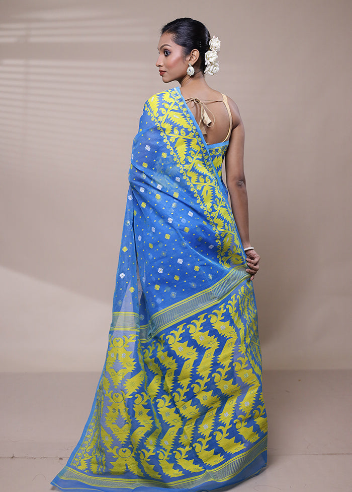 Blue Tant Jamdani Saree Without Blouse Piece