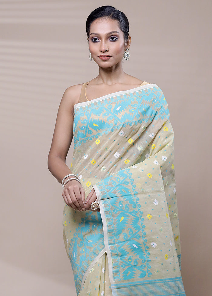 Grey Tant Jamdani Saree Without Blouse Piece