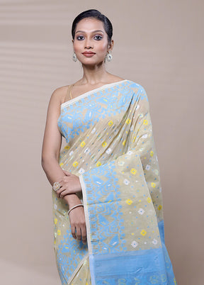 Grey Tant Jamdani Saree Without Blouse Piece