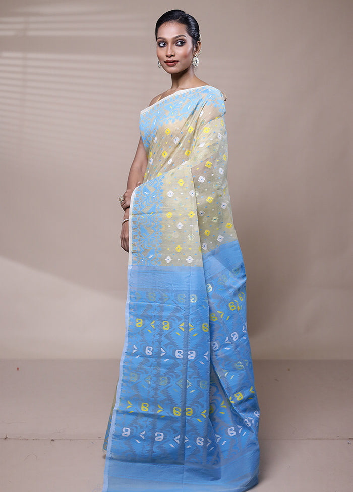 Grey Tant Jamdani Saree Without Blouse Piece