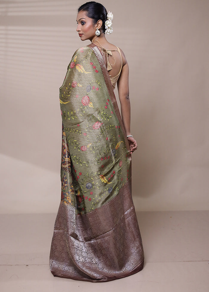 Green Tissue Silk Saree With Blouse Piece