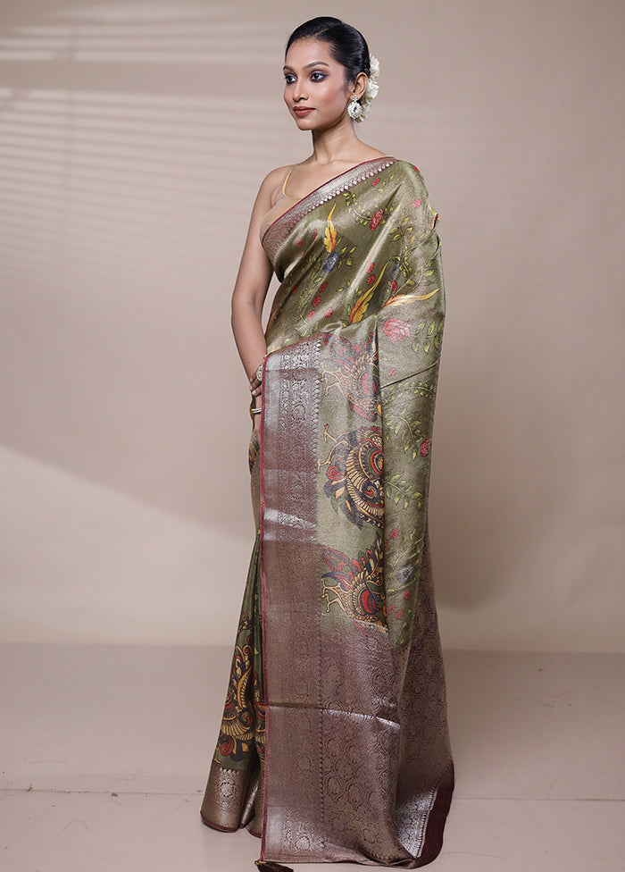 Green Tissue Silk Saree With Blouse Piece