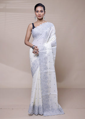 White Tussar Silk Saree With Blouse Piece