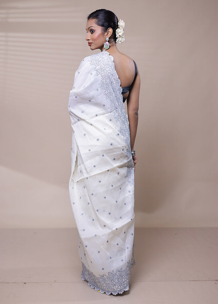 White Tussar Silk Saree With Blouse Piece