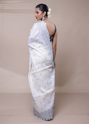 White Tussar Silk Saree With Blouse Piece