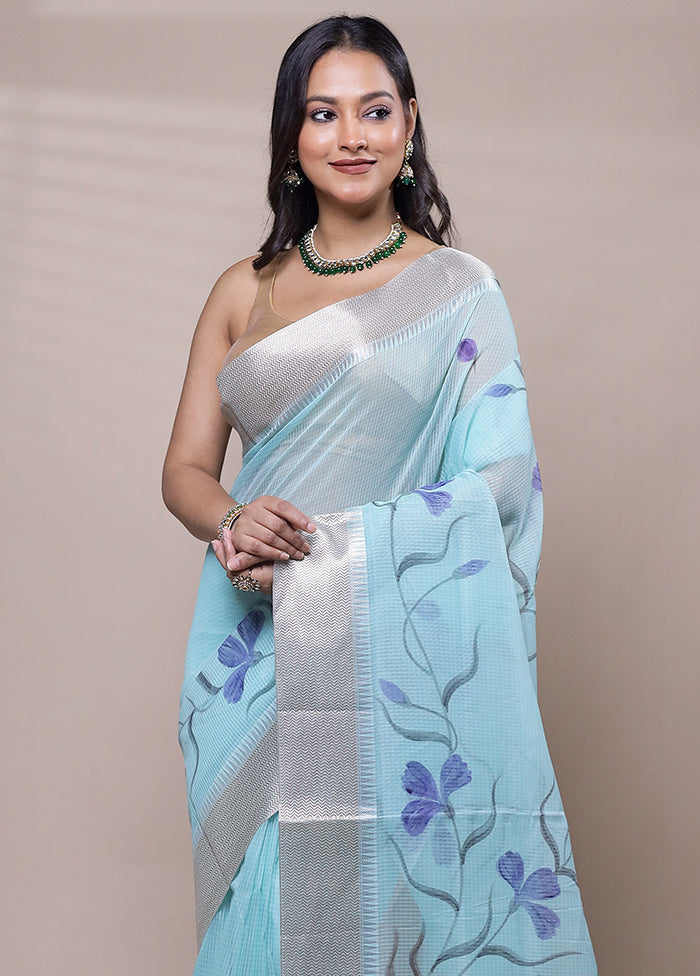 Blue Cotton Saree With Blouse Piece