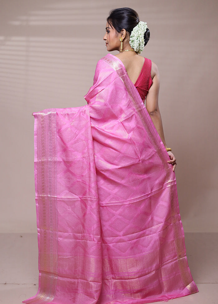 Pink Tussar Silk Saree With Blouse Piece