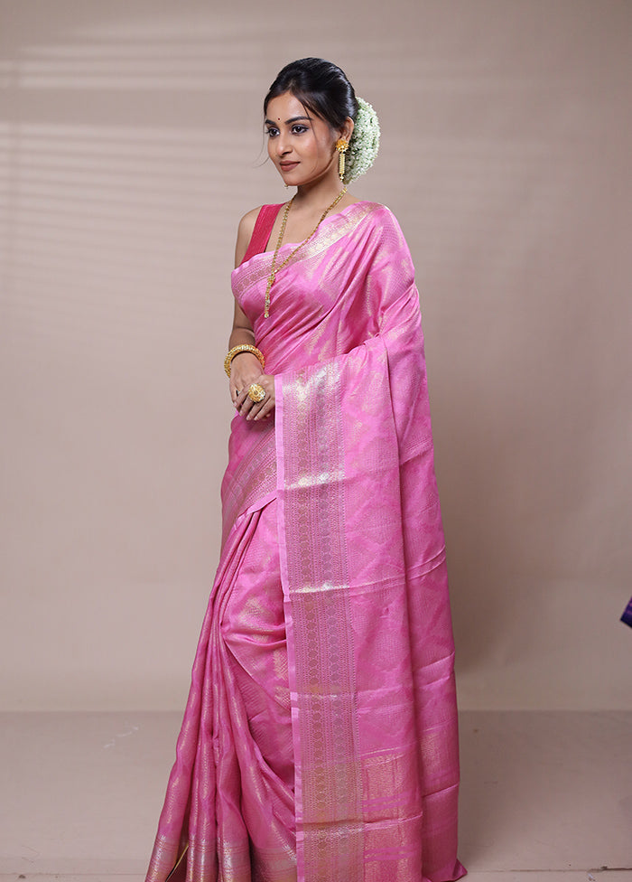 Pink Tussar Silk Saree With Blouse Piece