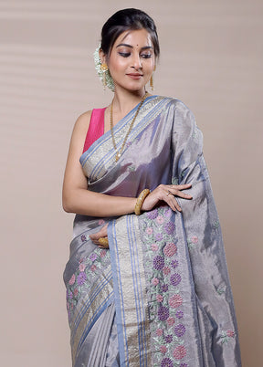 Blue Tissue Silk Saree With Blouse Piece