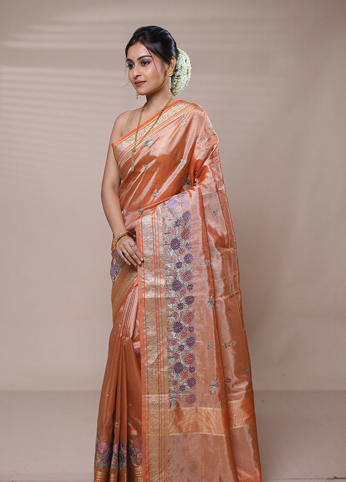 Peach Tissue Silk Saree With Blouse Piece