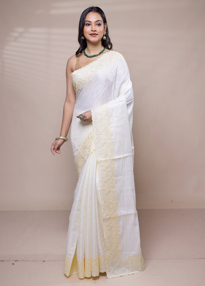 White Tussar Silk Saree With Blouse Piece