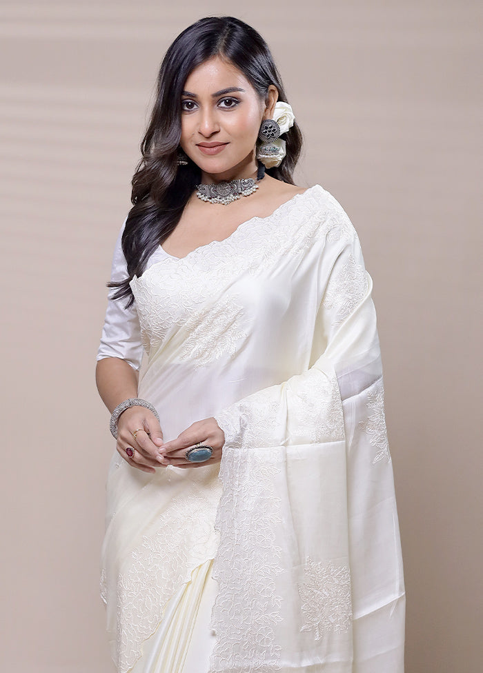 White Tussar Silk Saree With Blouse Piece