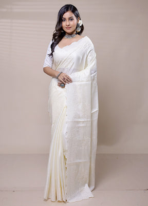 White Tussar Silk Saree With Blouse Piece