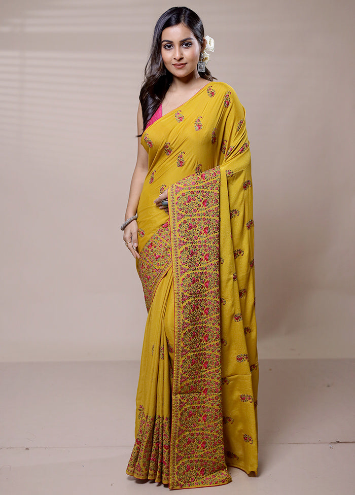 Yellow Chiffon Silk Saree With Blouse Piece