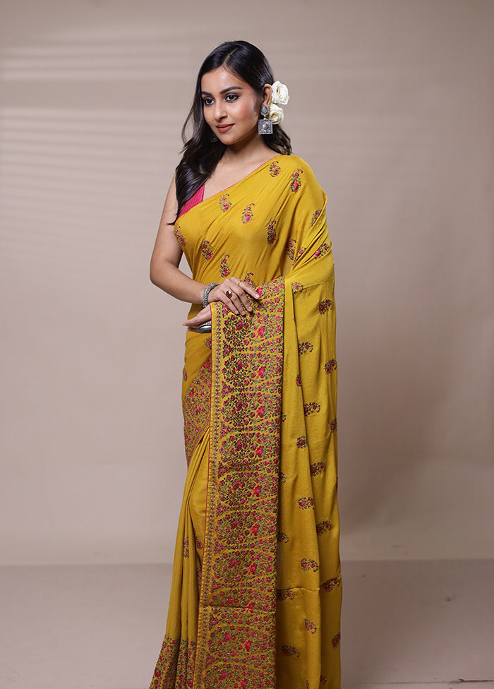 Yellow Chiffon Silk Saree With Blouse Piece