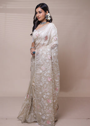 Beige Organza Saree With Blouse Piece