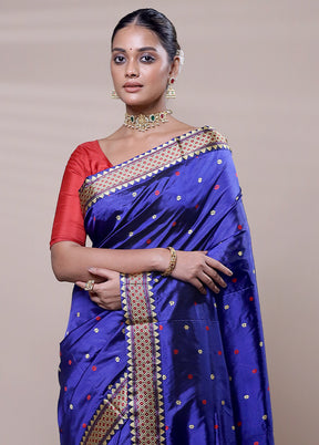 Blue Handloom Assam Pure Silk Saree With Blouse Piece