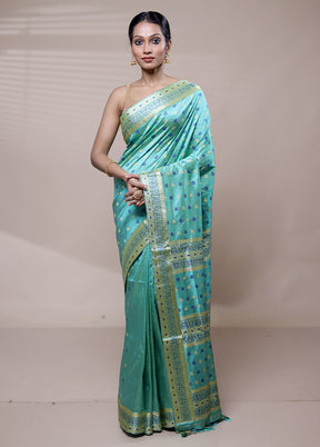 Blue Handloom Assam Pure Silk Saree With Blouse Piece