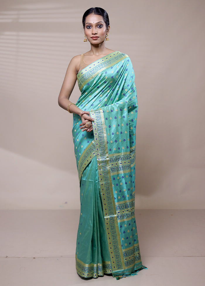 Blue Handloom Assam Pure Silk Saree With Blouse Piece