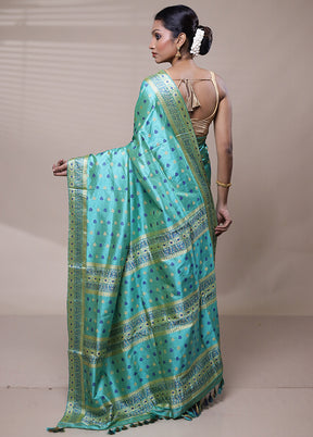 Blue Handloom Assam Pure Silk Saree With Blouse Piece