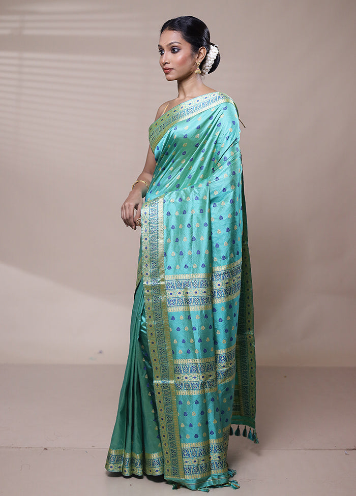 Blue Handloom Assam Pure Silk Saree With Blouse Piece