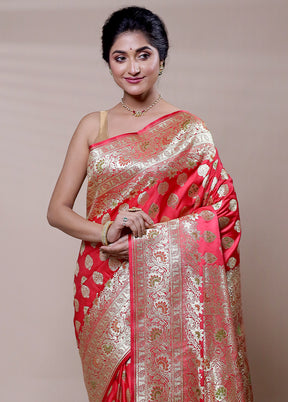 Pink Banarasi Silk Saree With Blouse Piece