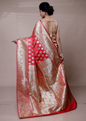 Pink Banarasi Silk Saree With Blouse Piece