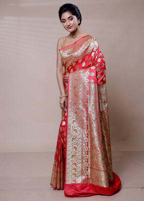 Pink Banarasi Silk Saree With Blouse Piece