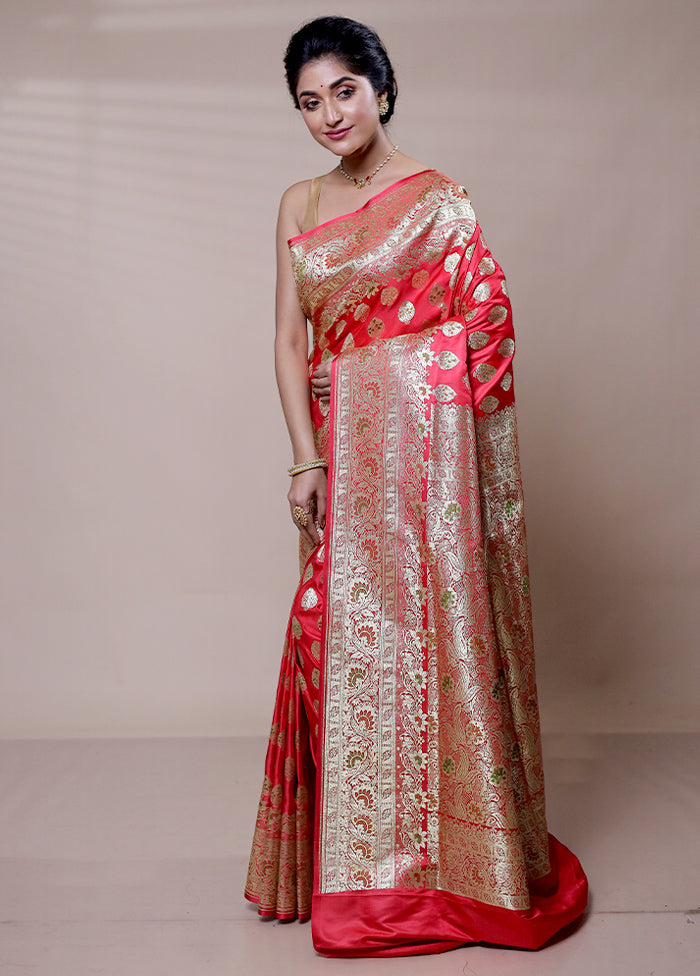 Pink Banarasi Silk Saree With Blouse Piece