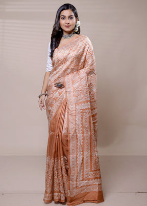 Peach Printed Pure Silk Saree Without Blouse Piece