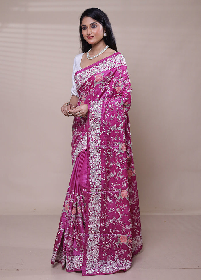 Pink Handloom Tussar Pure Silk Saree With Blouse Piece