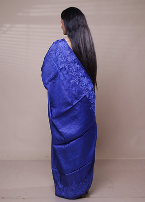 Blue Handloom Tussar Pure Silk Saree With Blouse Piece