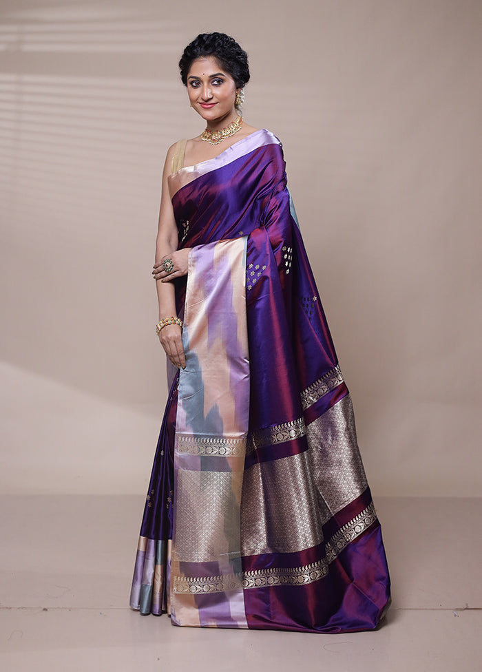 Purple Handloom Katan Pure Silk Saree With Blouse Piece