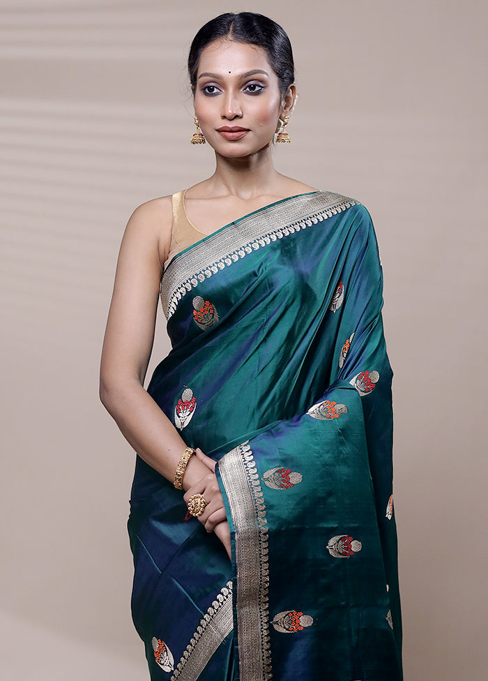 Green Handloom Katan Pure Silk Saree With Blouse Piece