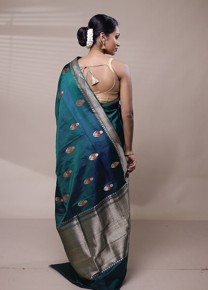 Green Handloom Katan Pure Silk Saree With Blouse Piece