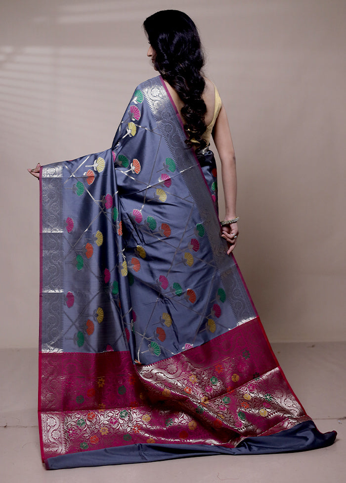 Grey Dupion Silk Saree With Blouse Piece